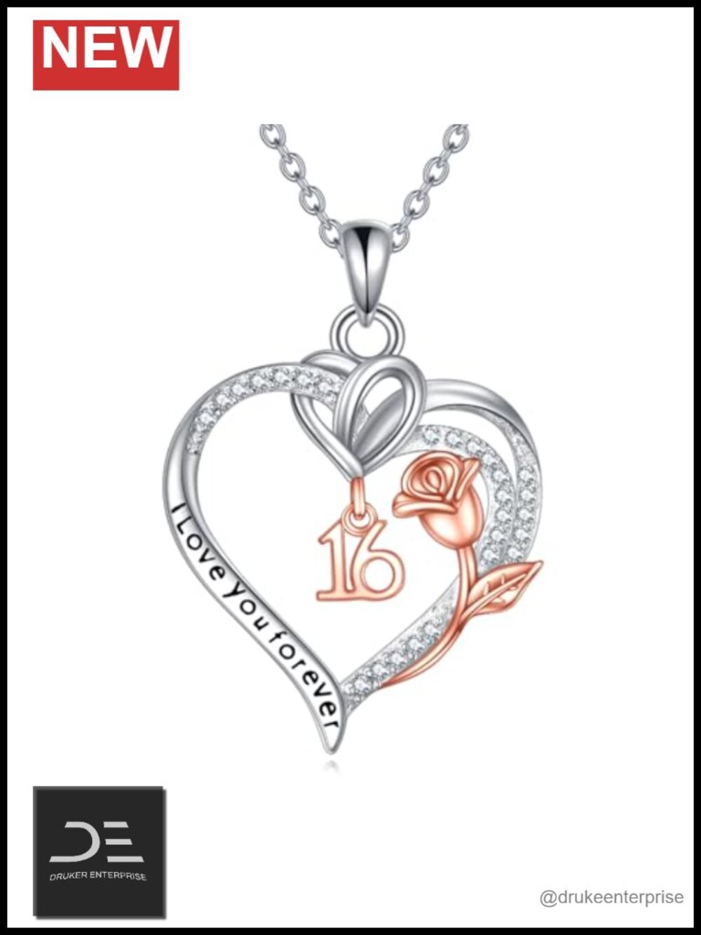 925 Sterling Silver Rose Birthday Necklace 16th 18th 21st Gift Women